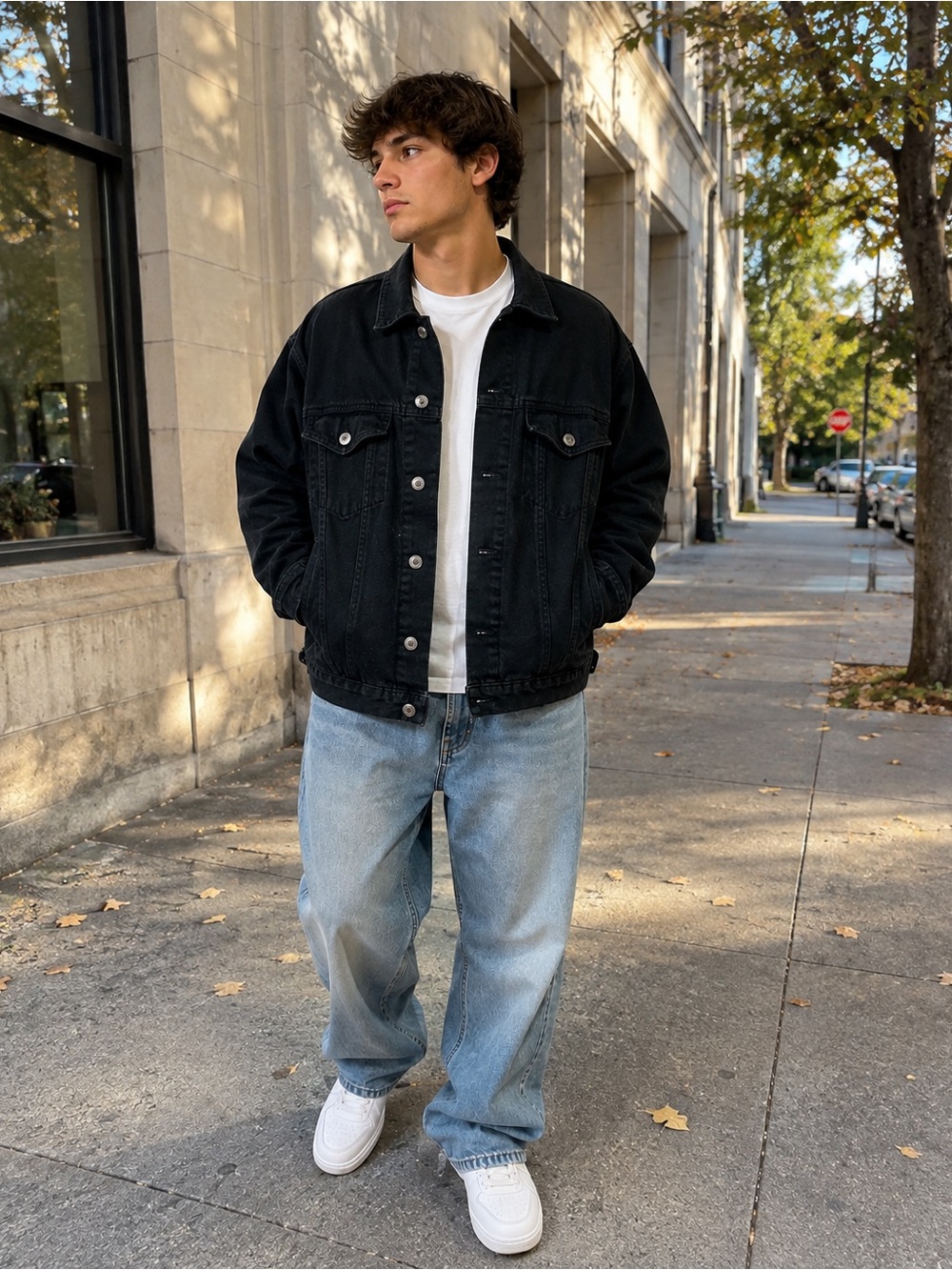Route 66 Black Denim Jacket with Light Blue Relaxed Jeans